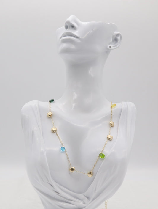 Gold Station Necklace with Multi-Color Accents