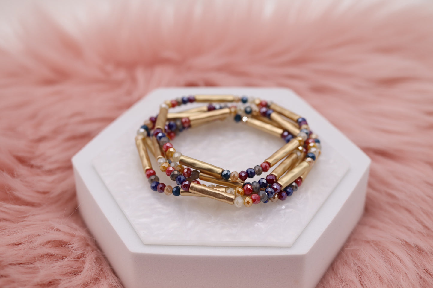 Matte Gold Bar Color Bead Bracelet Set