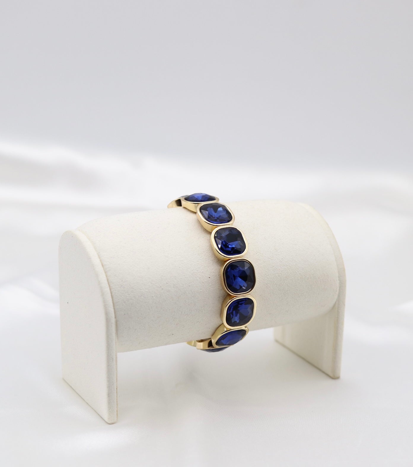 Sapphire Blue Crystal & Gold Stretch Bracelet