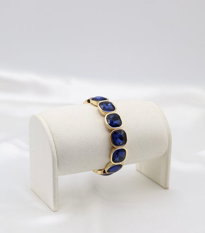 Sapphire Blue Crystal & Gold Stretch Bracelet