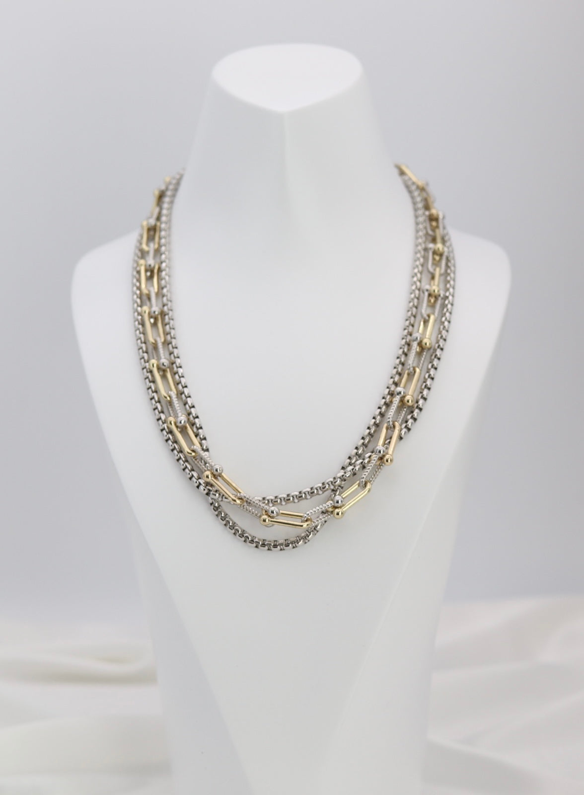 Triple-Layer Mixed Metal Statement Chain Necklace