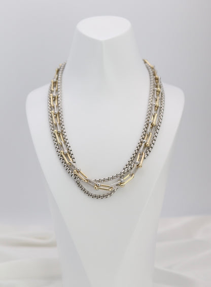 Triple-Layer Mixed Metal Statement Chain Necklace