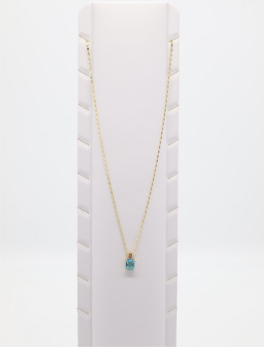 Sequin Chain Necklace With Light Blue Zircon Gemstone Pendant