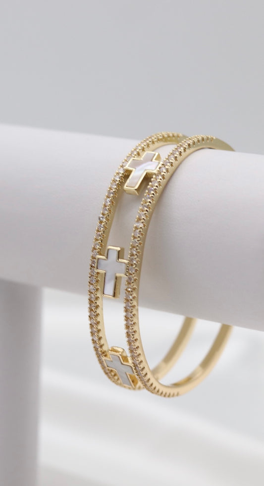 Heavenly Glow White Cross Cuff Bracelet