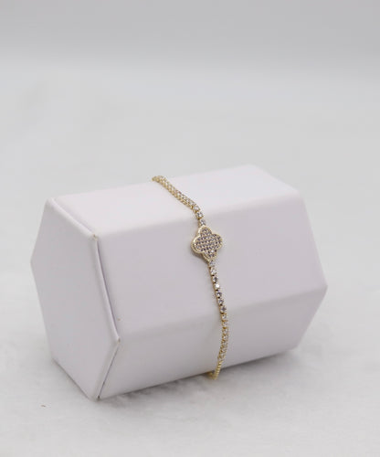 Gold Pave Clover Adjustable Bracelet