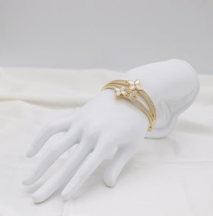 Gold Clover Pavé Double-Band Bangle Bracelet