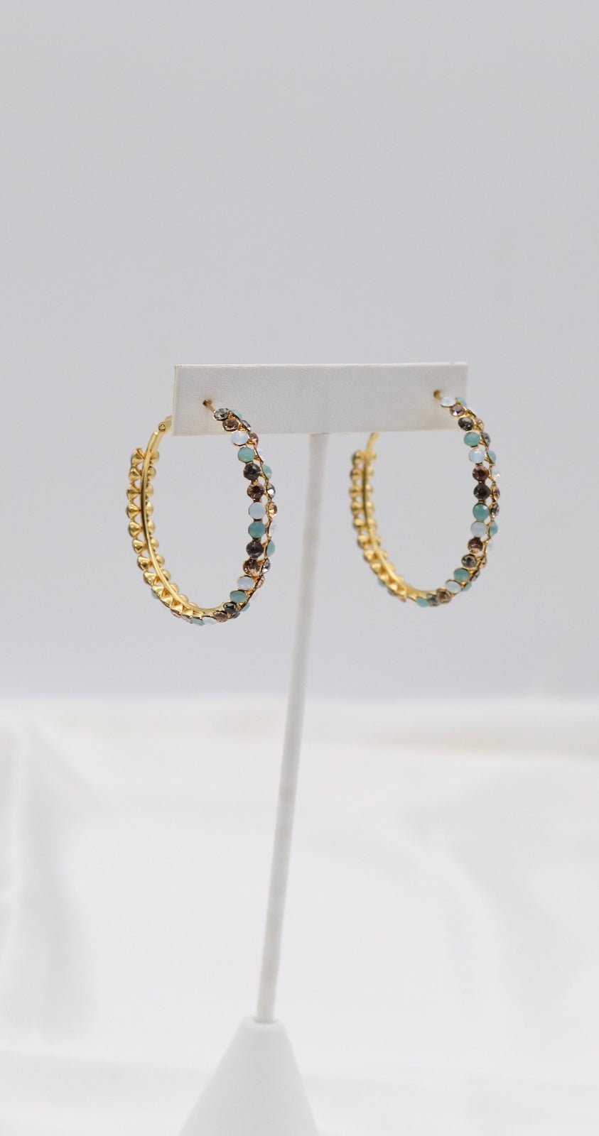 Teal & Champagne Crystal Hoop Earrings