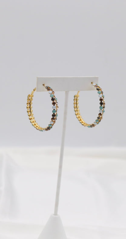 Teal & Champagne Crystal Hoop Earrings