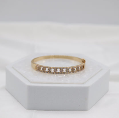 Gold Oval Pavé Link Bangle Bracelet
