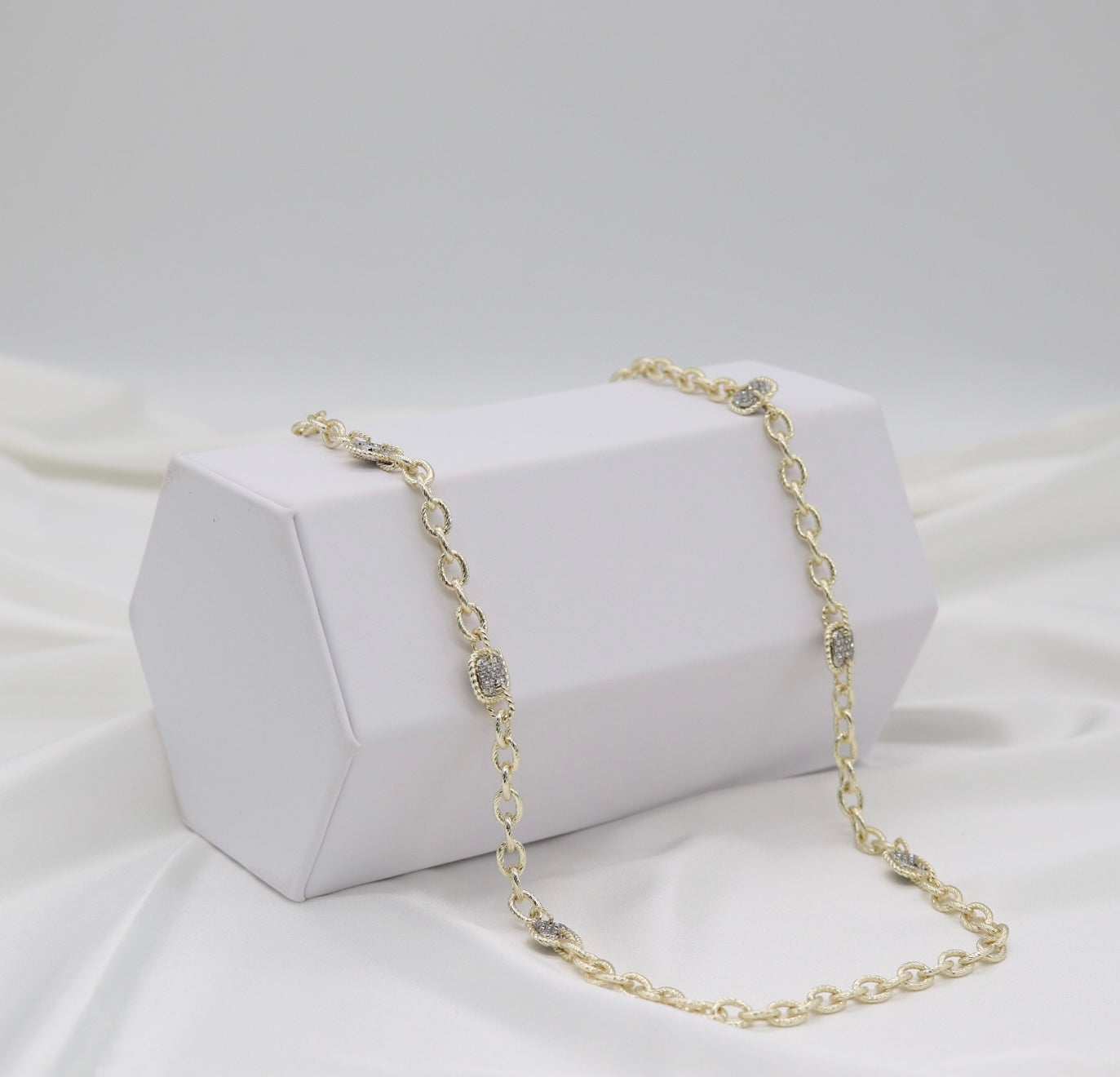 Gold Crystal Cushion Station Necklace