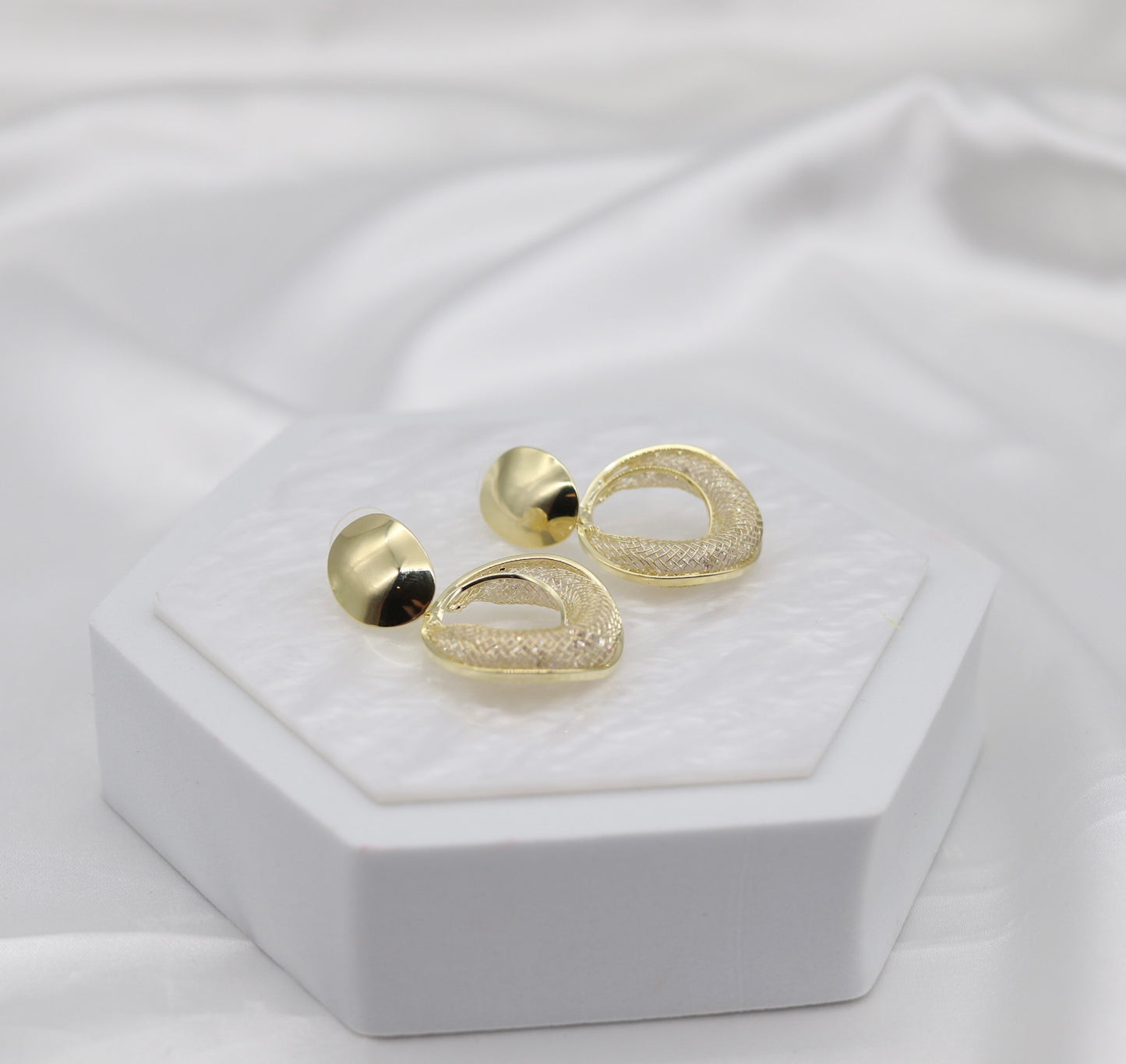 Textured Gold Open Circle Drop Earrings