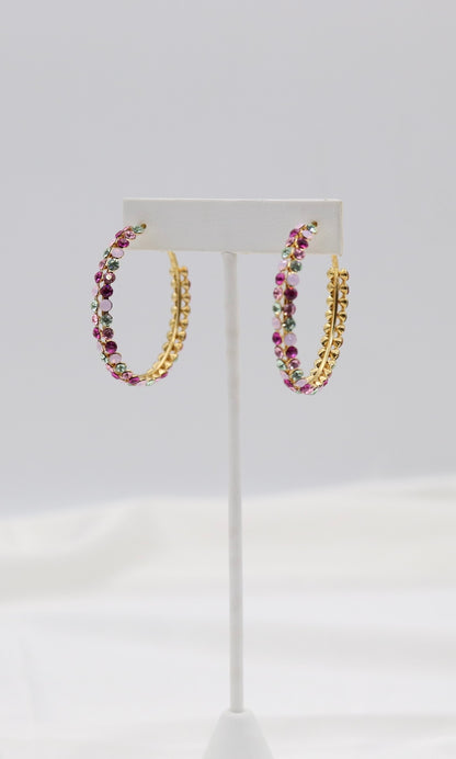 Fuchsia Multi-Color Jewel Hoop Earrings
