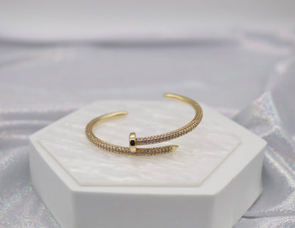 Nail CZ Paved Cuff Gold Bracelet