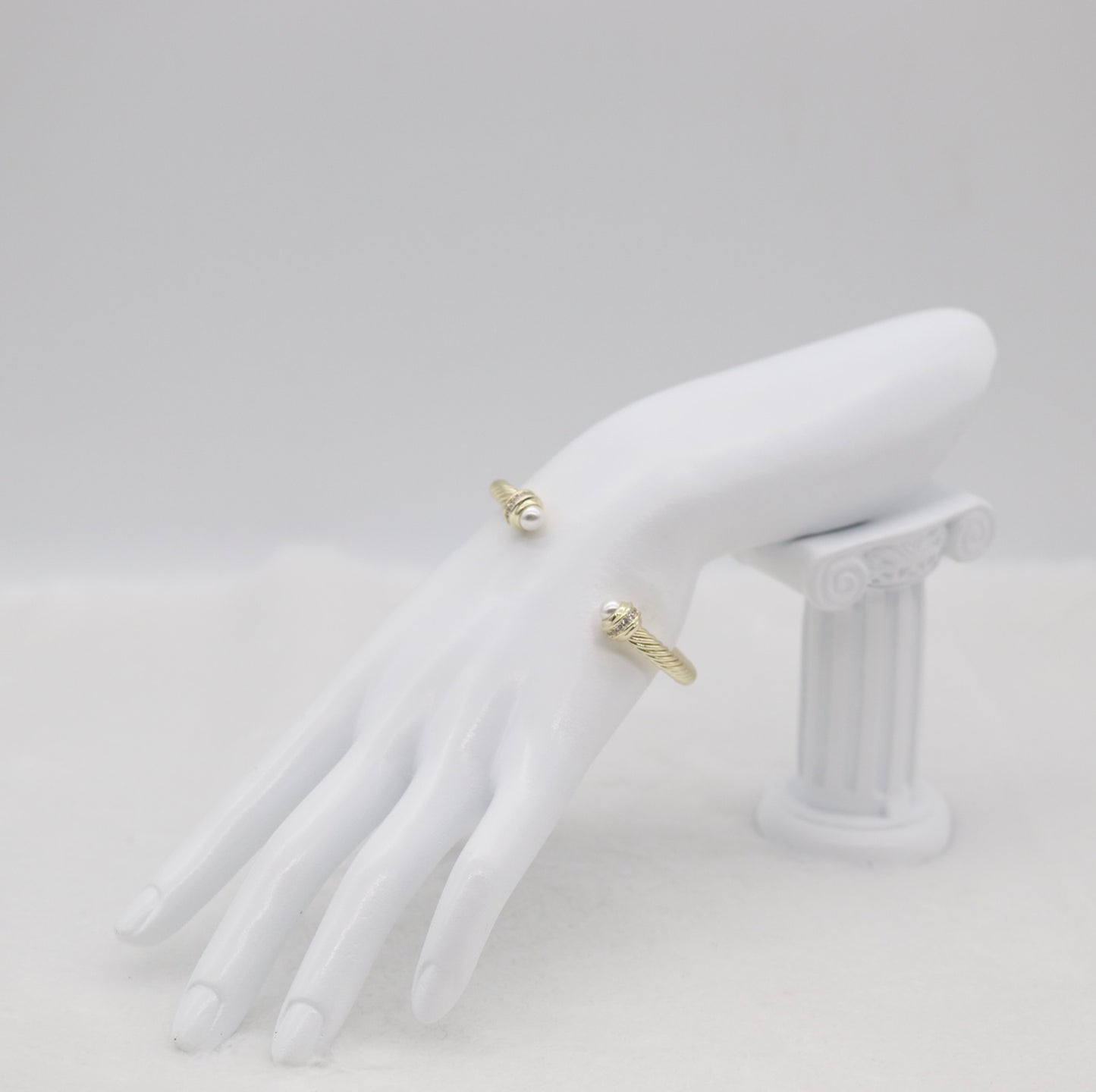 Gold Cable Cuff Bracelet with Pearl and Crystal Accents
