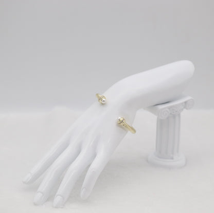 Gold Cable Cuff Bracelet with Pearl and Crystal Accents
