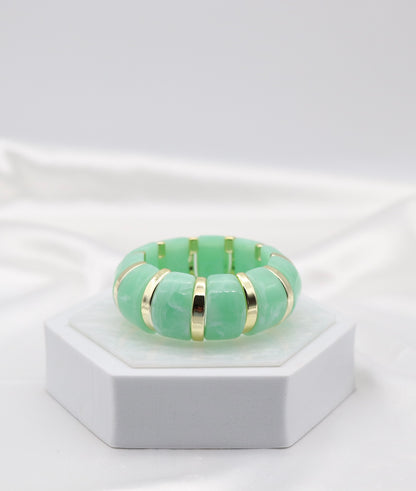 Mint Green Marble Stretch Bracelet with Polished Gold Accents