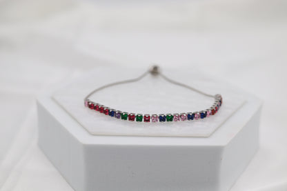 Multi-Colored CZ Diamond Adjustable Bracelet