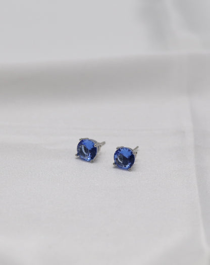 Sapphire Blue Crystal Stud Earrings – Classic Round Solitaire Studs