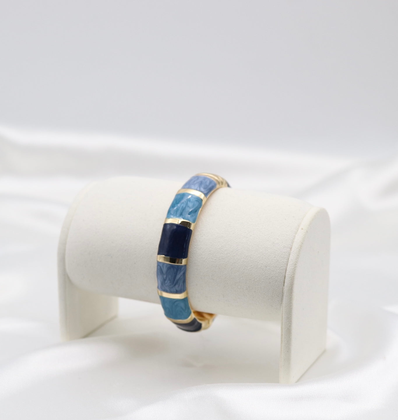 Gold Blue Multi-Tone Enamel Hinged Bangle Bracelet