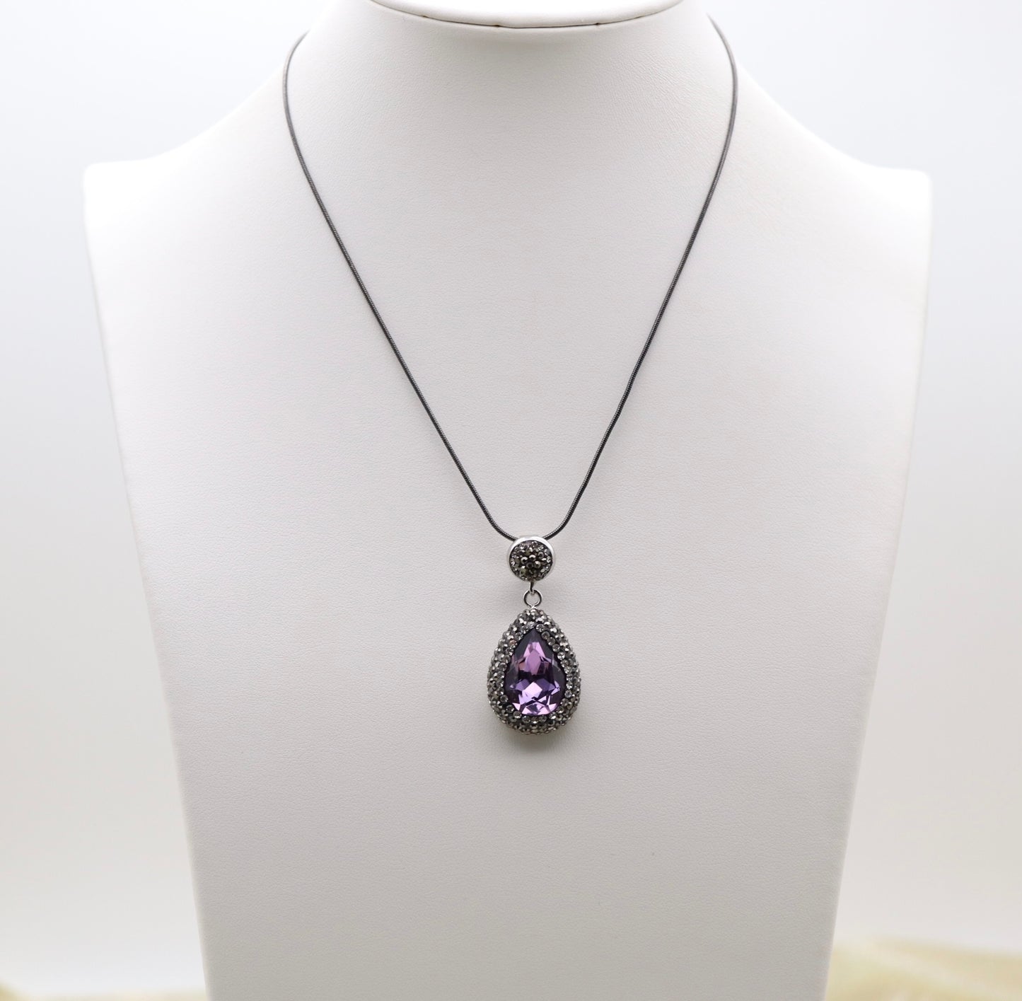 Matching Necklace and Earrings With Pear Shaped Amethyst Faceted CZ Stones