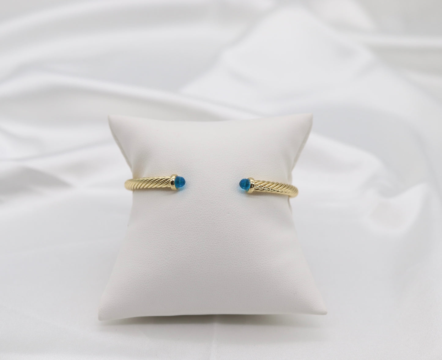 Blue 4mm Cuff Gold Cable Bracelet