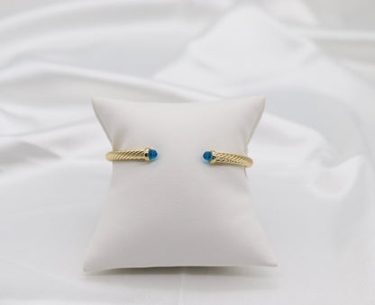 Blue 4mm Cuff Gold Cable Bracelet