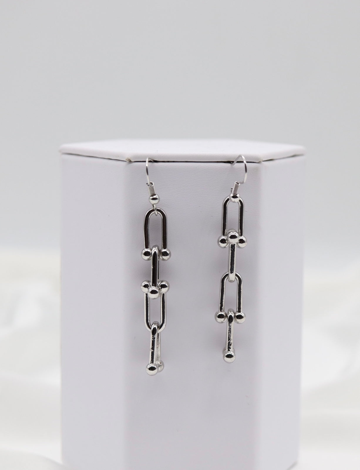 Silver Modern Link Drop Earrings