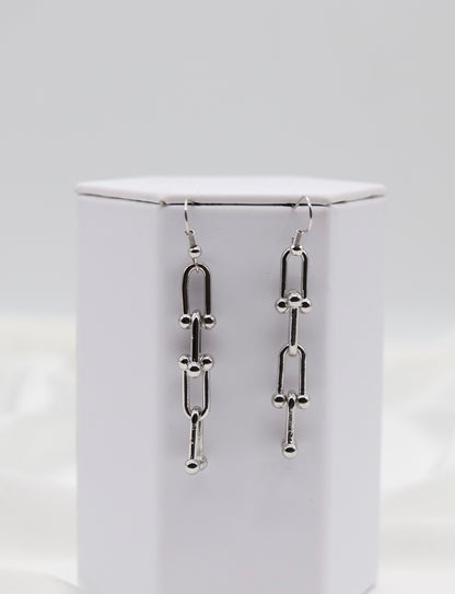 Silver Modern Link Drop Earrings