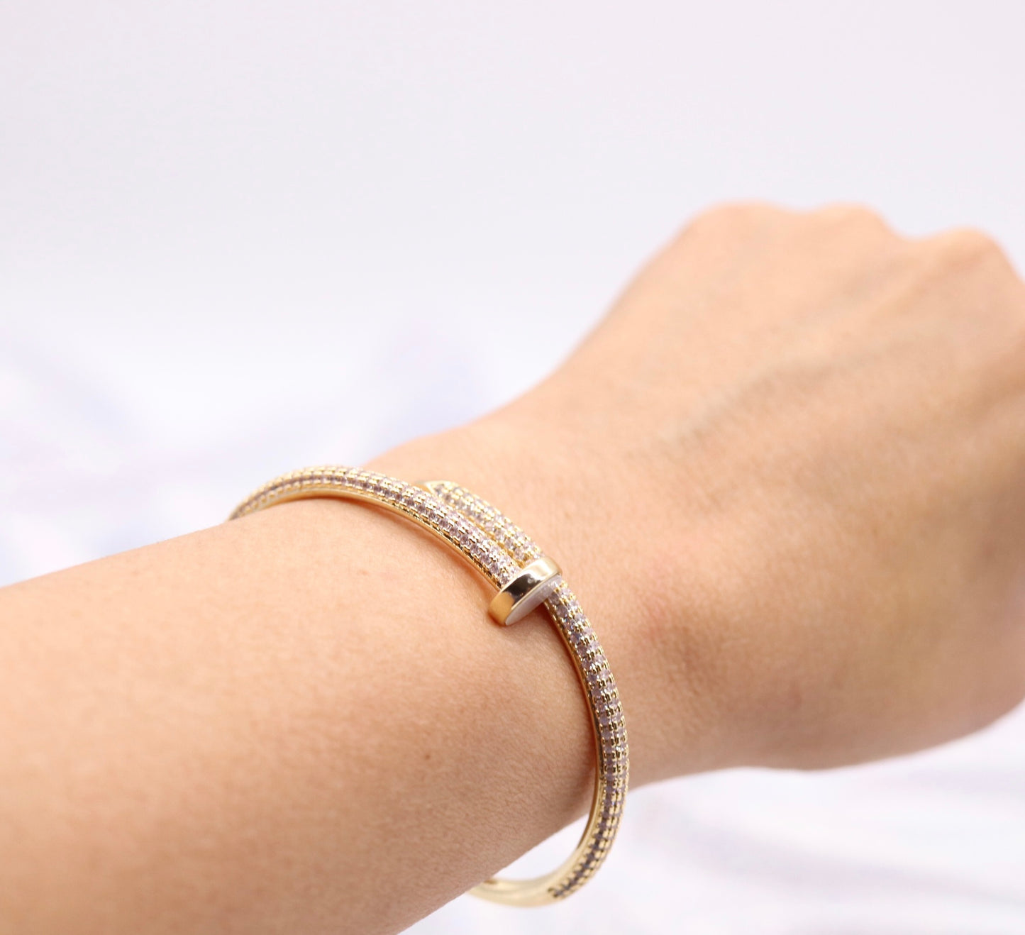 Nail CZ Paved Cuff Gold Bracelet