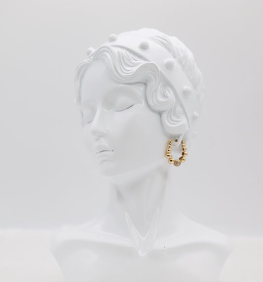 Golden Beaded Hoop Earrings with Pave Accent