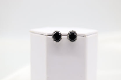 Black Cubic Zirconia Silver Post Style Earrings