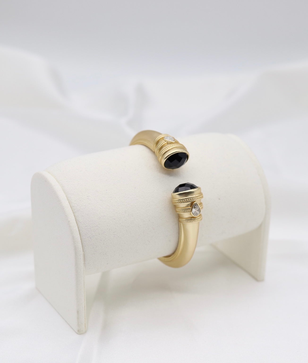 Black Onyx and Gold Hinged Cuff Bracelet