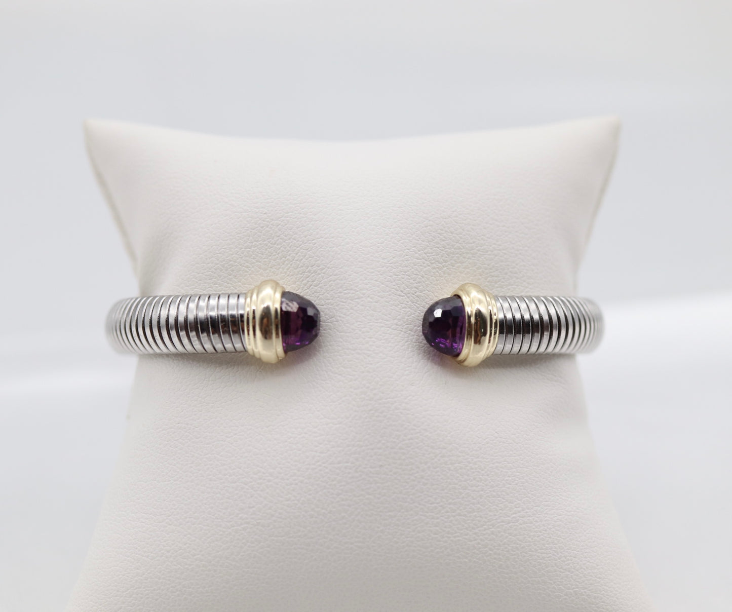 Silver Tubogas Cuff Bracelet With Violet Crystal Ends