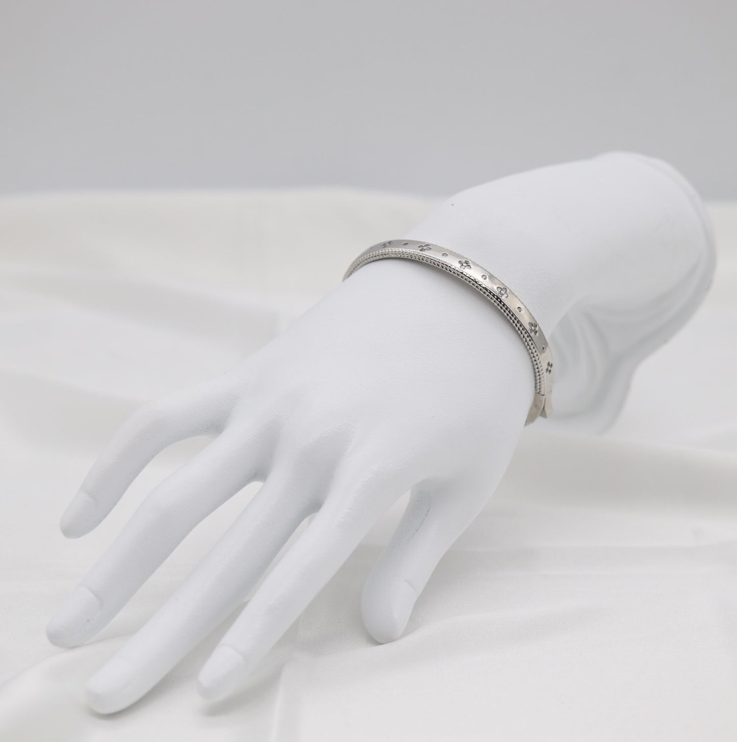 Silver Clover Accent Bangle Bracelet