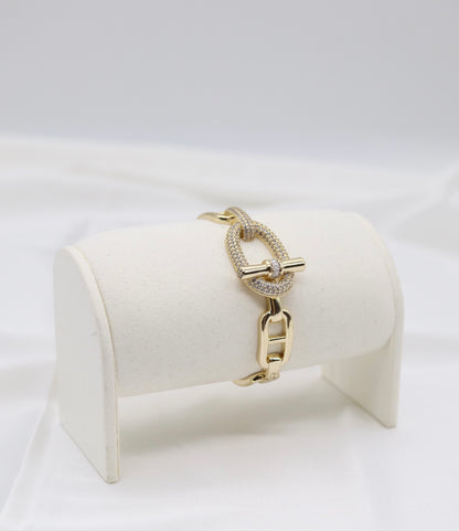 Gold Pavé Oval Link Statement Toggle Bangle