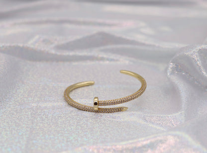 Nail CZ Paved Cuff Gold Bracelet