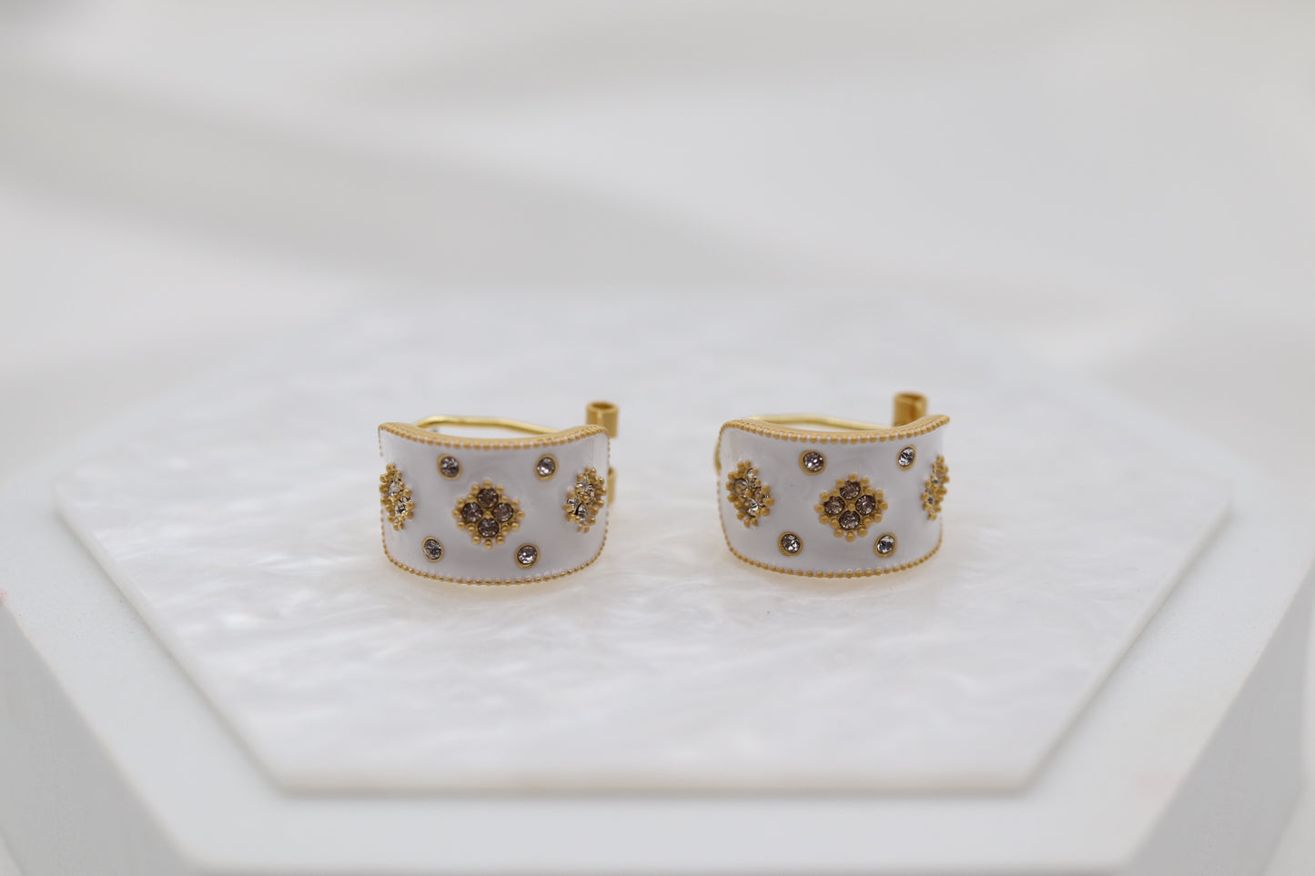 White Enamel CZ Earrings