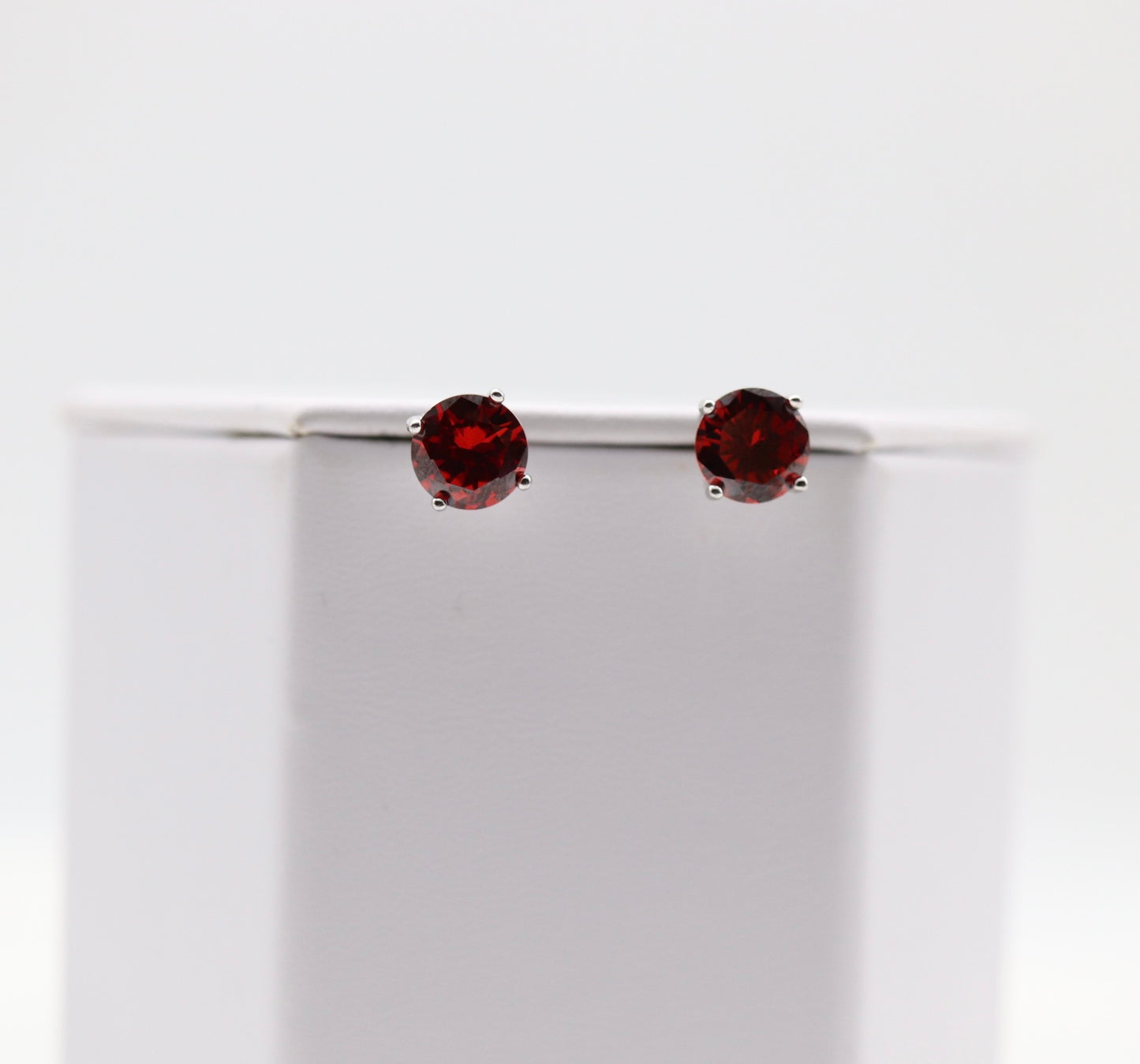 Ruby Red Crystal Stud Earrings – Classic Round Solitaire Studs