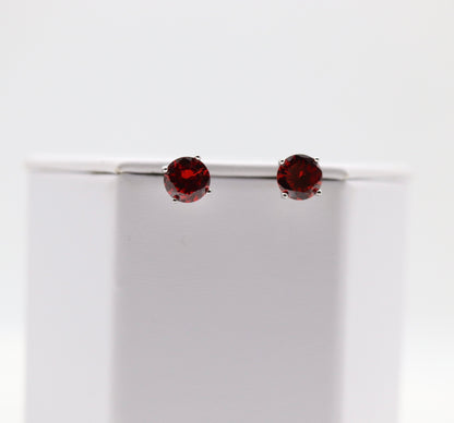 Ruby Red Crystal Stud Earrings – Classic Round Solitaire Studs