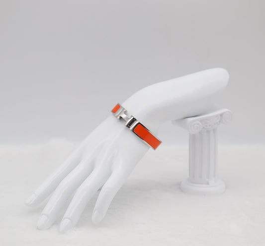 Vibrant Orange Enamel “H” Bracelet – Silver Tone