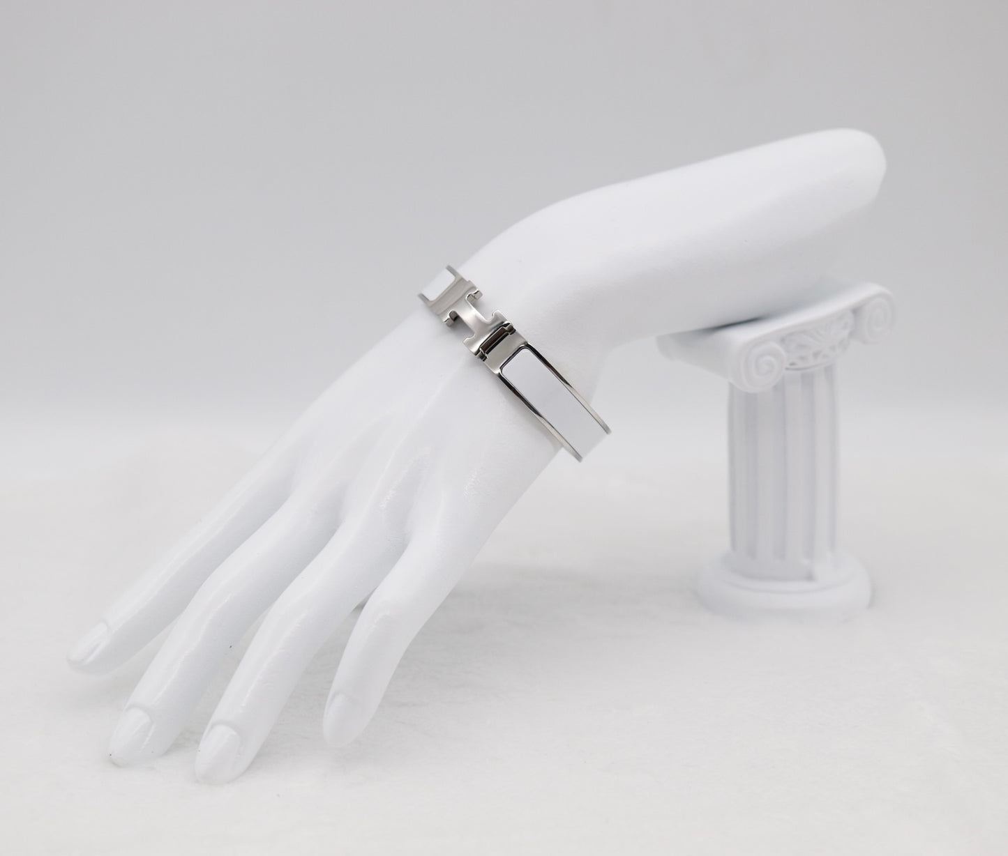 Medium Polished Silver & White Enamel Bracelet