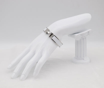 Medium Polished Silver & White Enamel Bracelet