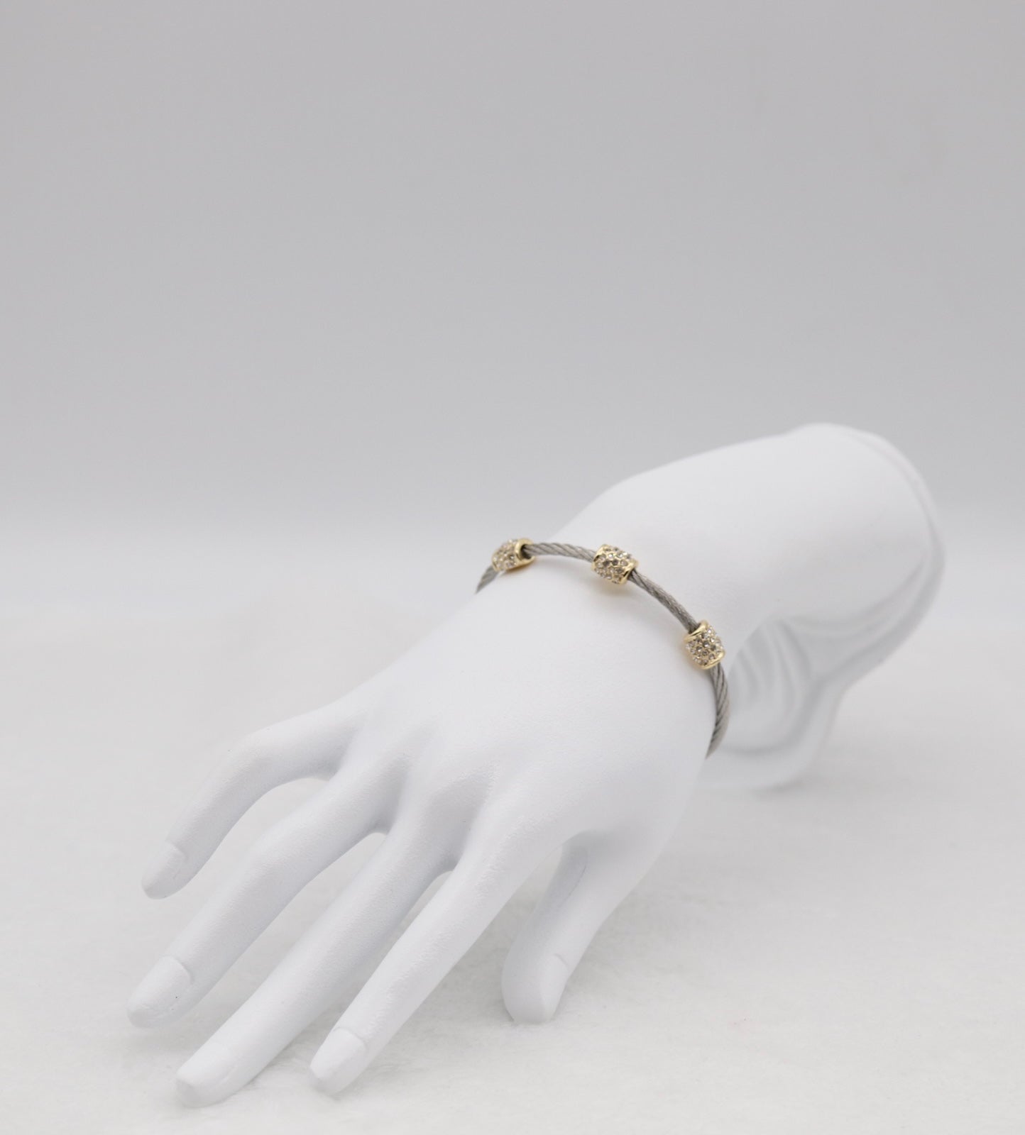 Two-Tone Cable Cuff Bracelet with Gold Crystal Accents