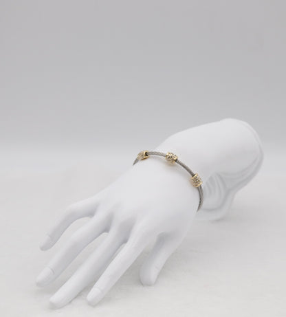 Two-Tone Cable Cuff Bracelet with Gold Crystal Accents