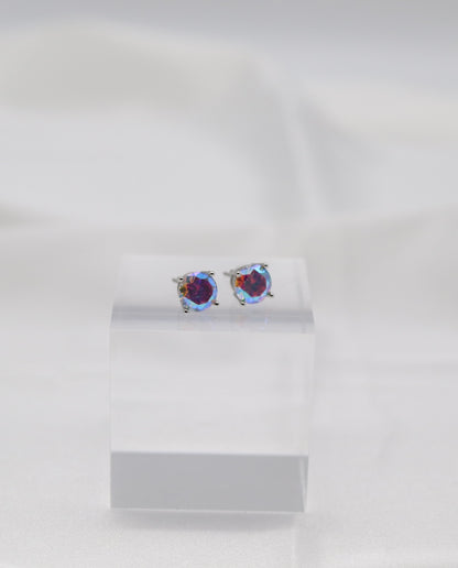 Aurora Rainbow Crystal Stud Earrings – Iridescent Round Solitaire Studs