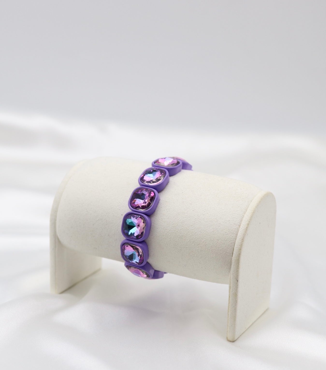 Purple Iridescent Crystal Stretch Statement Bracelet