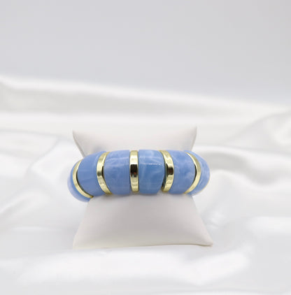 Sky Blue Marble Stretch Bracelet with Polished Gold Accents