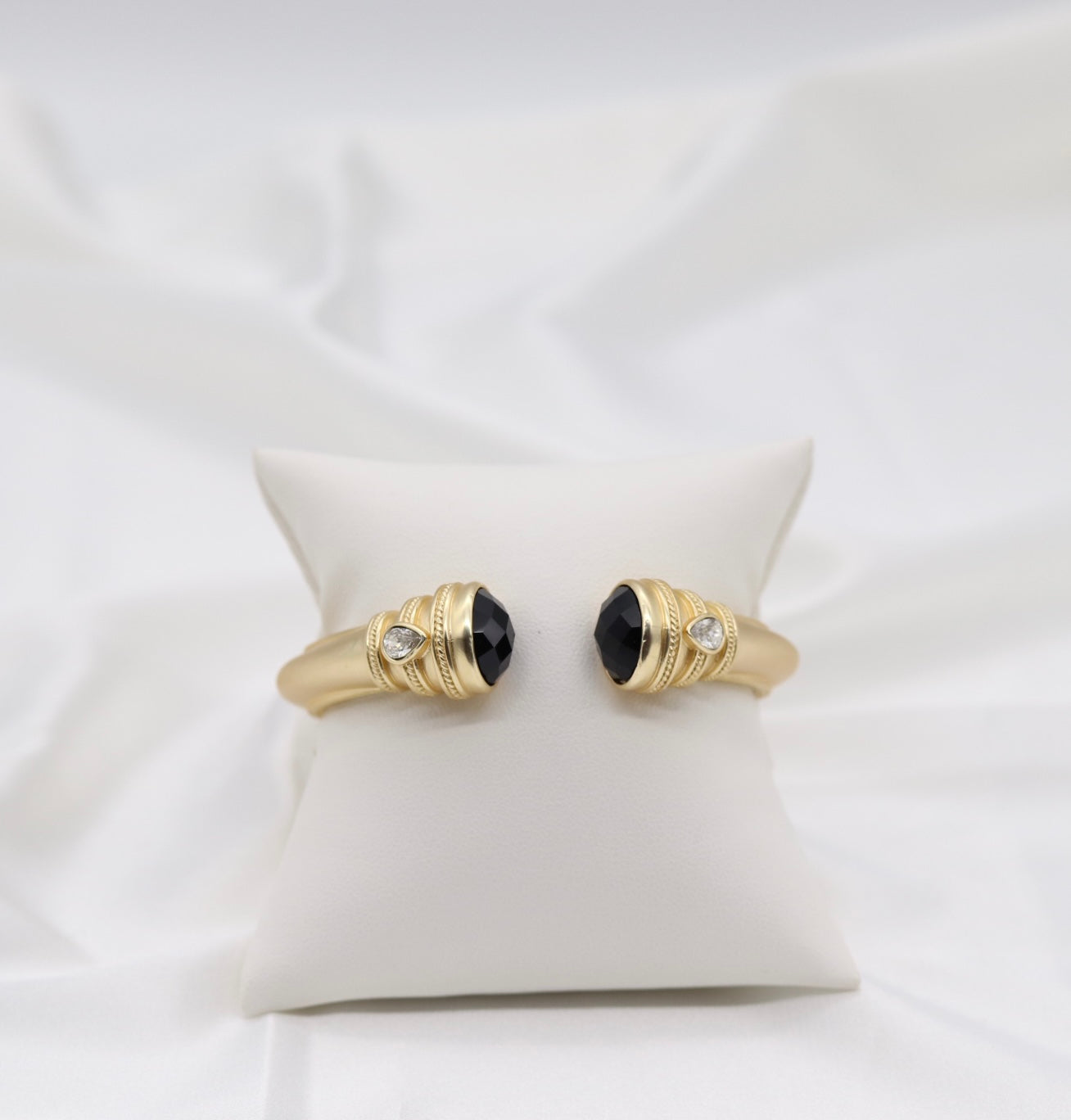 Black Onyx and Gold Hinged Cuff Bracelet