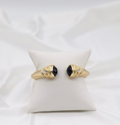 Black Onyx and Gold Hinged Cuff Bracelet