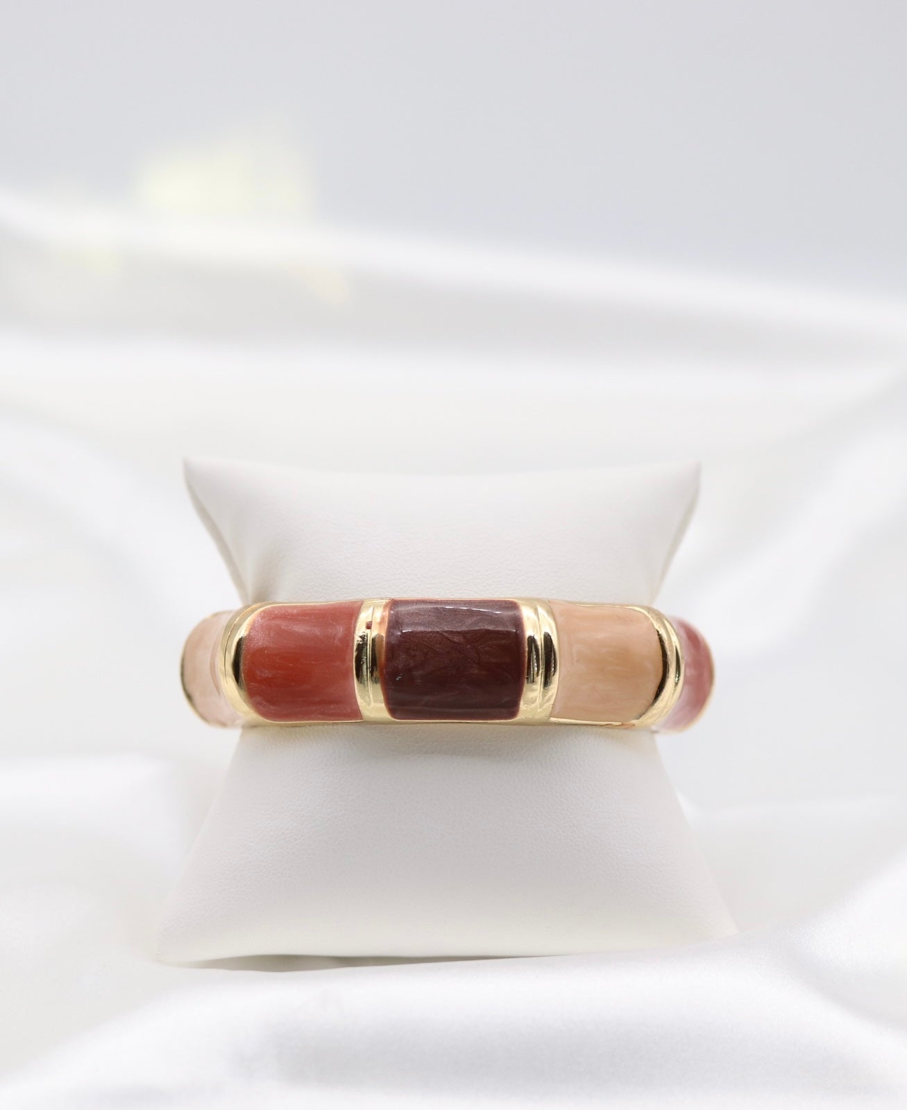 Gold Blush & Wine Multi-Tone Enamel Hinged Bangle Bracelet